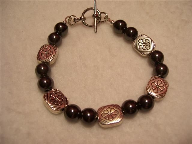 Hematite and Floral Bracelet